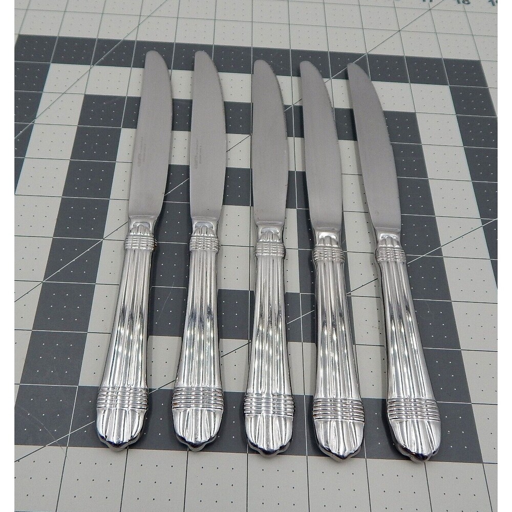 Hampton Silversmith Odyssey Dinner Knife Glossy Ribbed 18/10 Stainless Set of 5